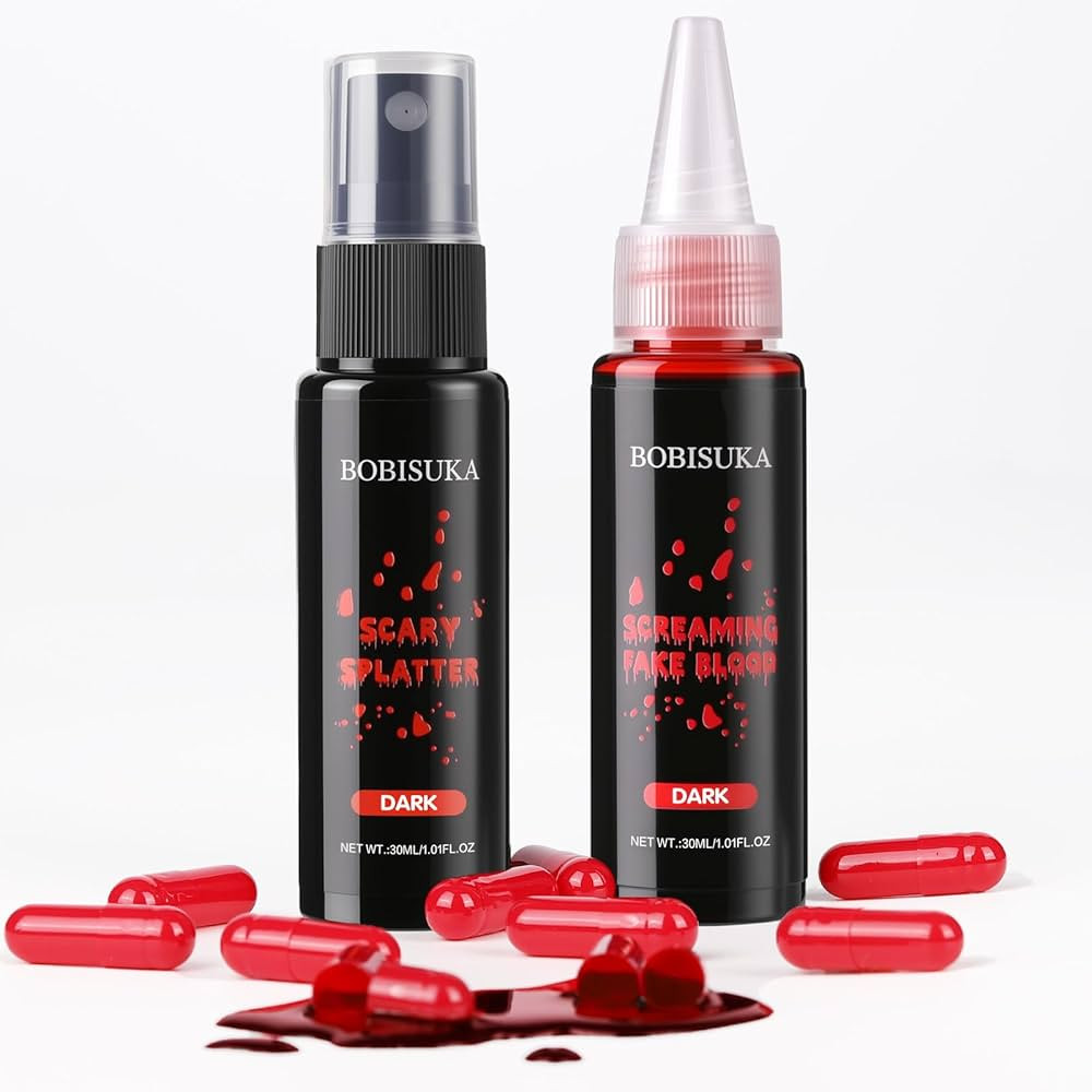 BOBISUKA Halloween Fake Blood Set - Fake Blood Spray & Dark Fake Blood with 10 Empty Fillable Blo... | Amazon (US)