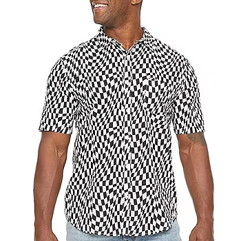 Arizona Big and Tall Mens Regular Fit Short Sleeve Checked Button-Down Shirt | JCPenney