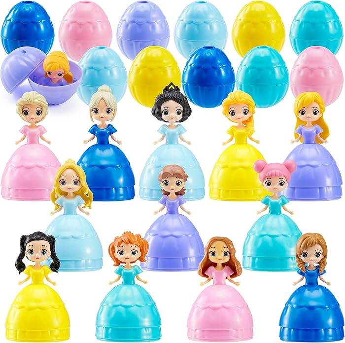 JOYIN 12 Pcs Prefilled Easter Egg Princesses Toys, Surprise Egg Shell Reveals Princess Doll, East... | Amazon (US)