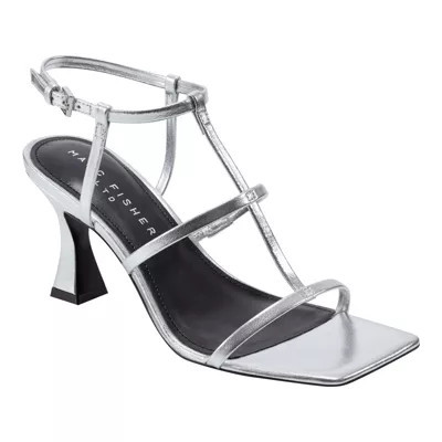 Marc Fisher LTD Women's Dennie Sqaure Toe Strappy Dress Sandals, Silver, 10M | Belk