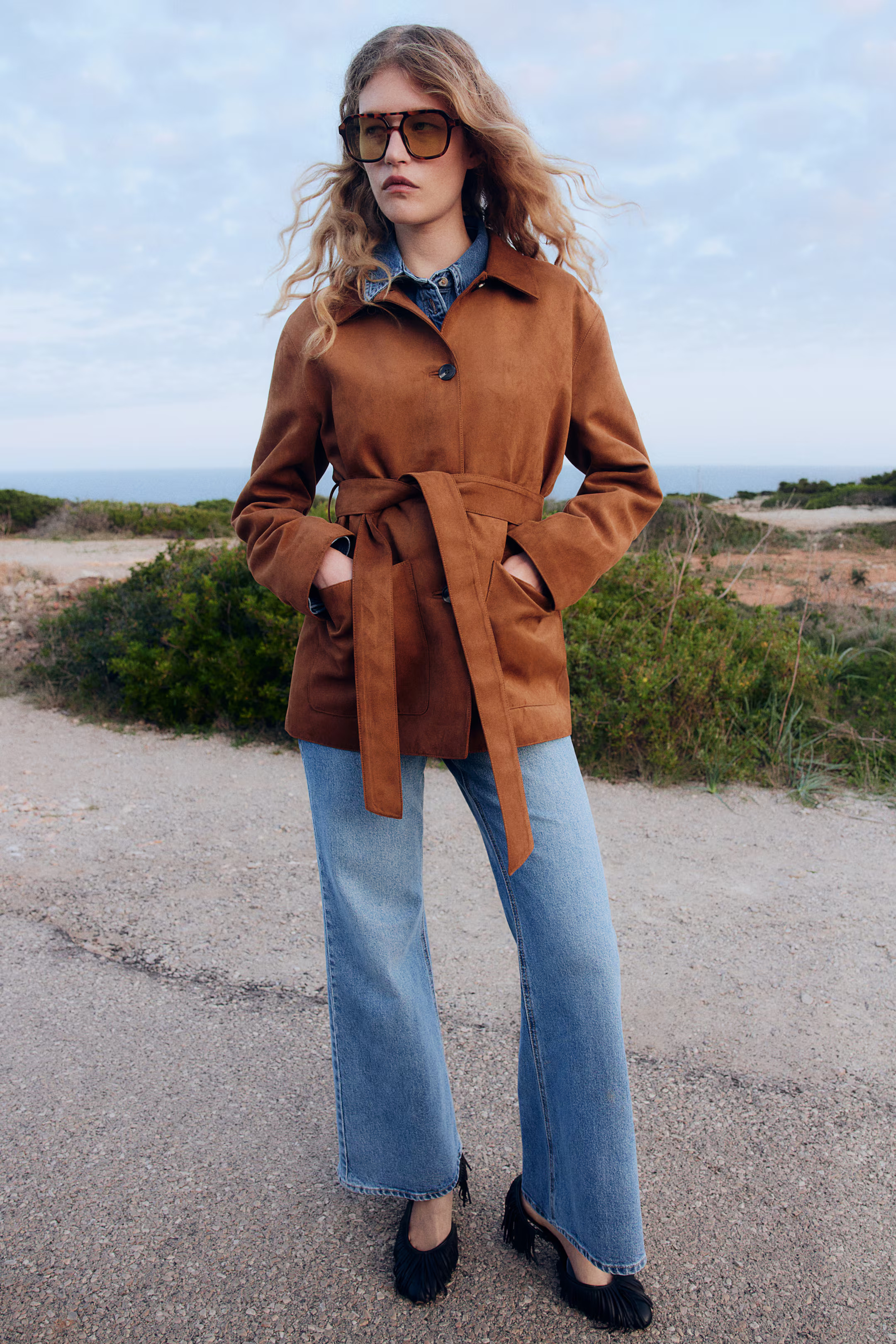 Napped tie-belt jacket - Brown - Ladies | H&M GB | H&M (UK, MY, IN, SG, PH, TW, HK)