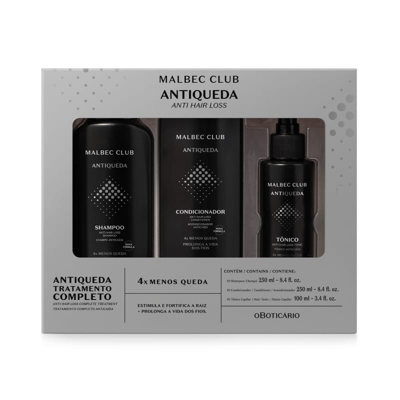 Kit Malbec Club Antiqueda: Shampoo 250ml + Condicionador 250ml + Tônico Capilar 100ml | oBoticario (BR)