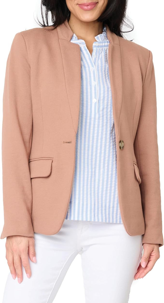 Notch Collar Blazer for Women - Dressy Casual Office Open Front Long Sleeve - Fashion Lined Knit ... | Amazon (US)