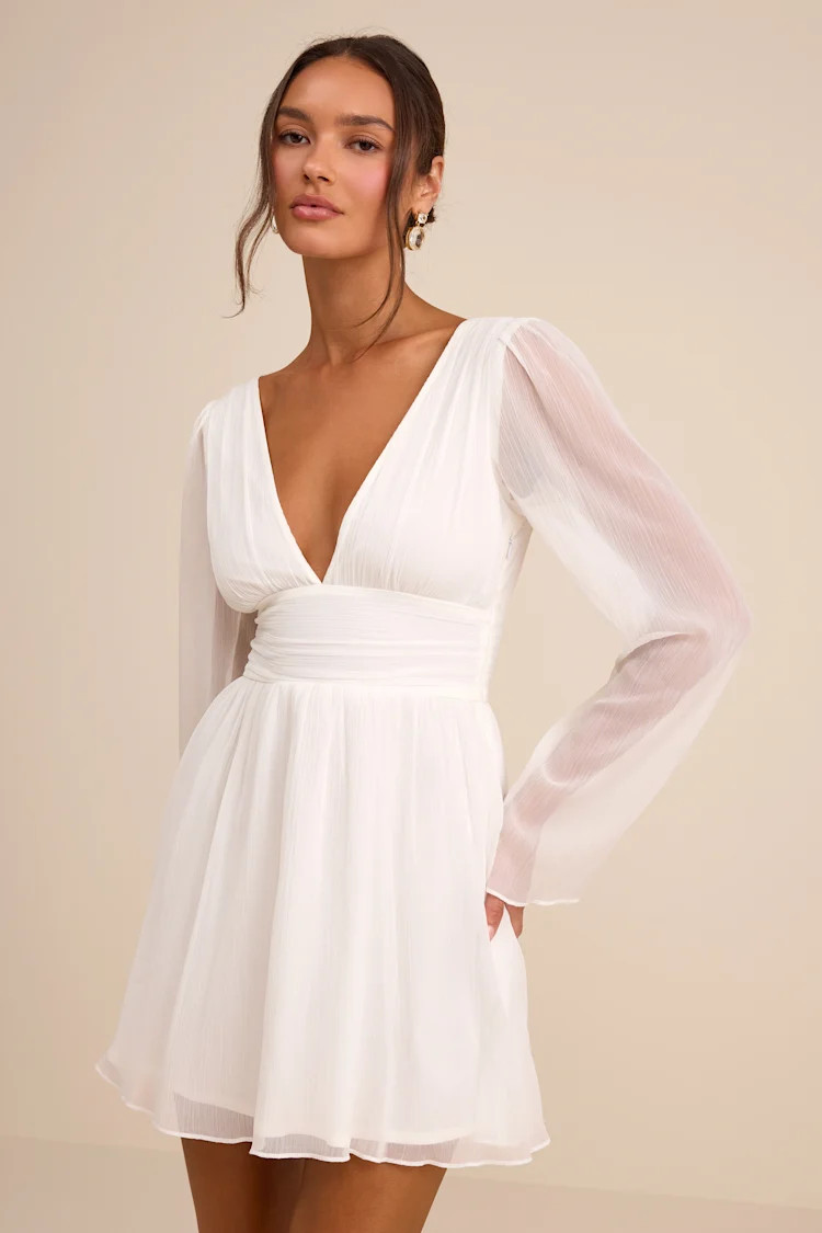 Cinna Ivory Bell Sleeve Skater Mini Dress | Lulus
