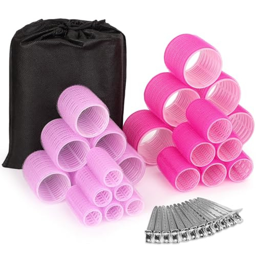 Rollers Hair Curlers Set - 36 Pieces with 4 Sizes (6 Jumbo, 6 Large, 6 Medium & 6 Small Curlers), 12 Hair Clips for Long, Thick Hair, Pink | Amazon (US)