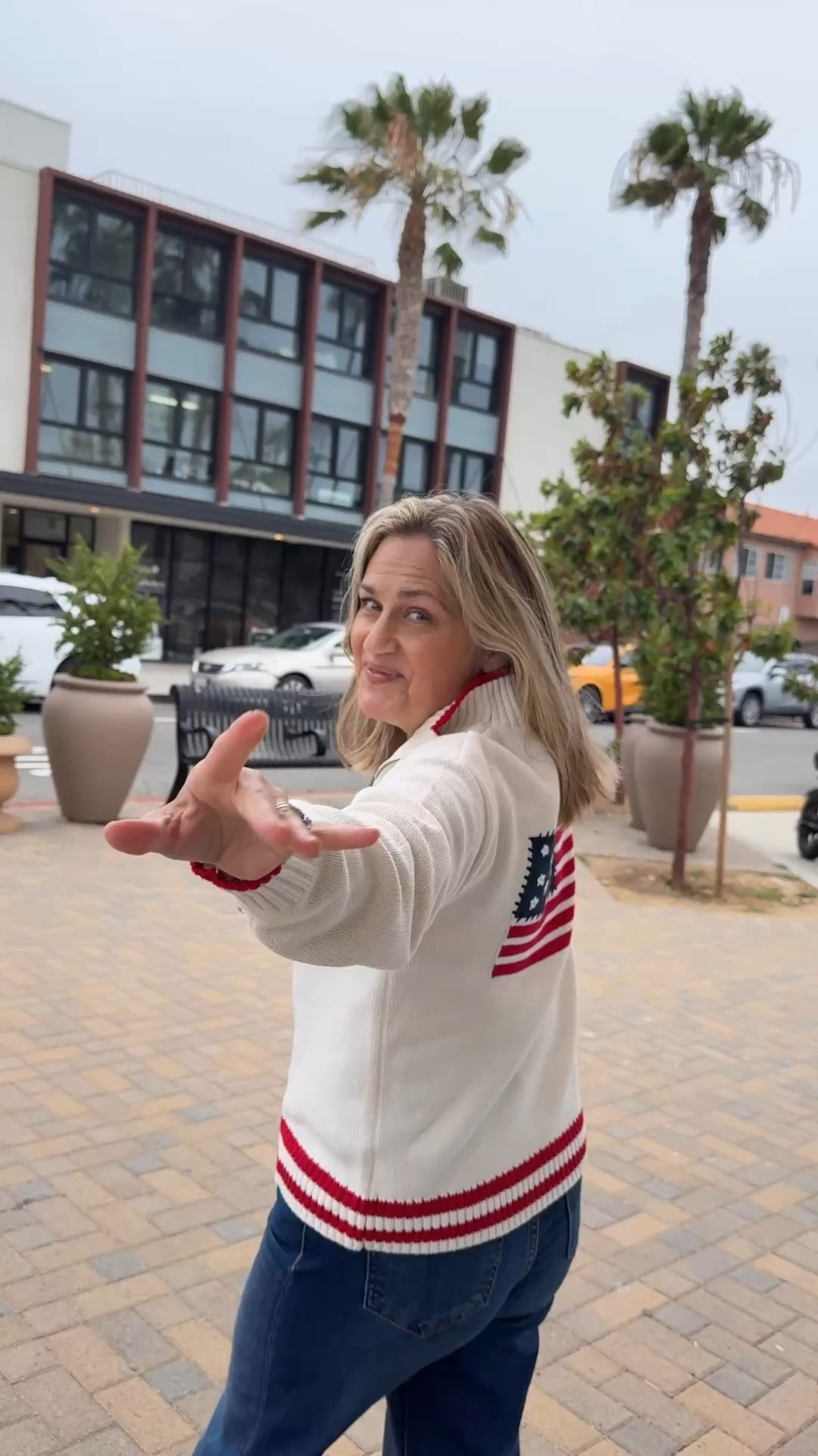 These jeans are one of my most-worn pairs because they work with my midsection, not against it. And can we talk about this flag sweater? 🇺🇸 It’s giving classic Americana in the best way.

#LTKOver40 #LTKootd #LTKPetite