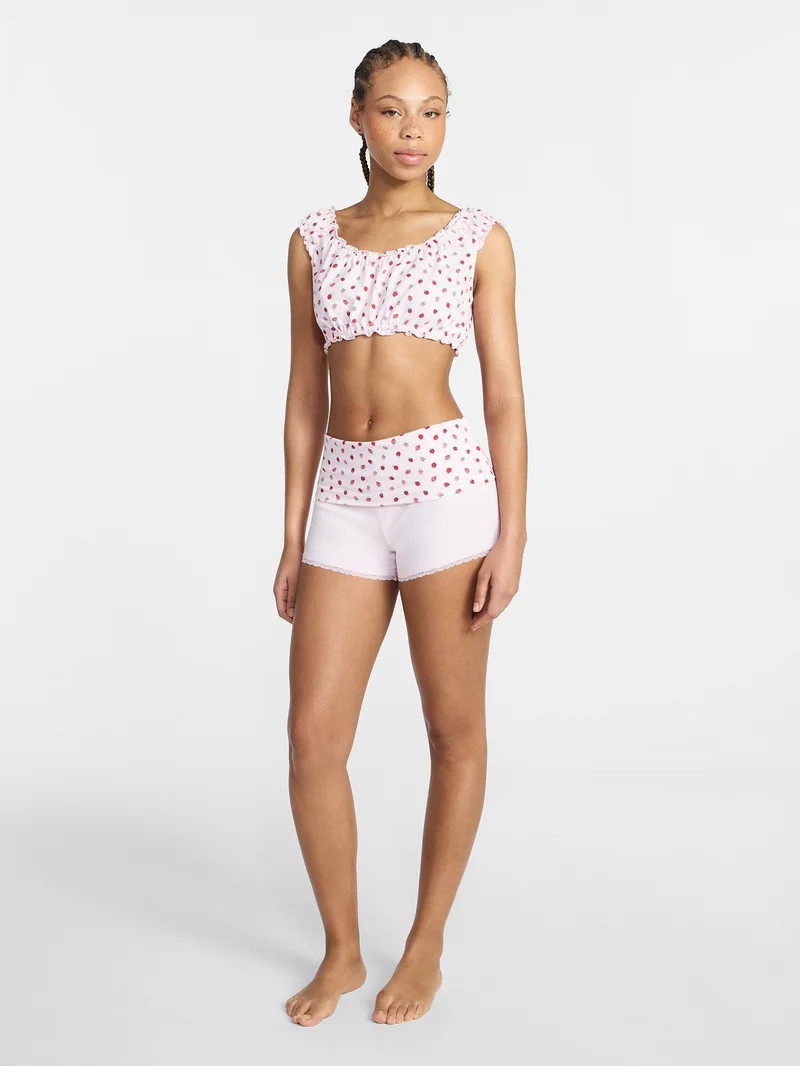 No Boundaries Bralette and Foldover Shorts Sleep Set, 2-Piece, Women's XS-XXL | Walmart (US)