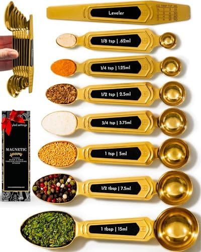Gold Magnetic Measuring Spoons with Leveler - Featuring 8-Piece Upgraded Style, Dual-Sided, Stack... | Amazon (US)