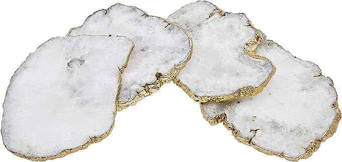Godinger White Quartz Coasters Brass Edge, Set of 4 | Amazon (US)