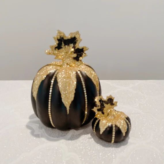 Gold and Black Fall Decorative Sparkle Glam Pumpkin - Etsy | Etsy (US)