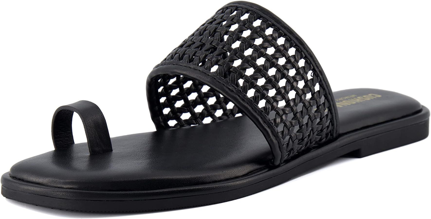 CUSHIONAIRE Women's Kiss toe ring basket weave sandal +Memory Foam, Wide Widths Available | Amazon (US)