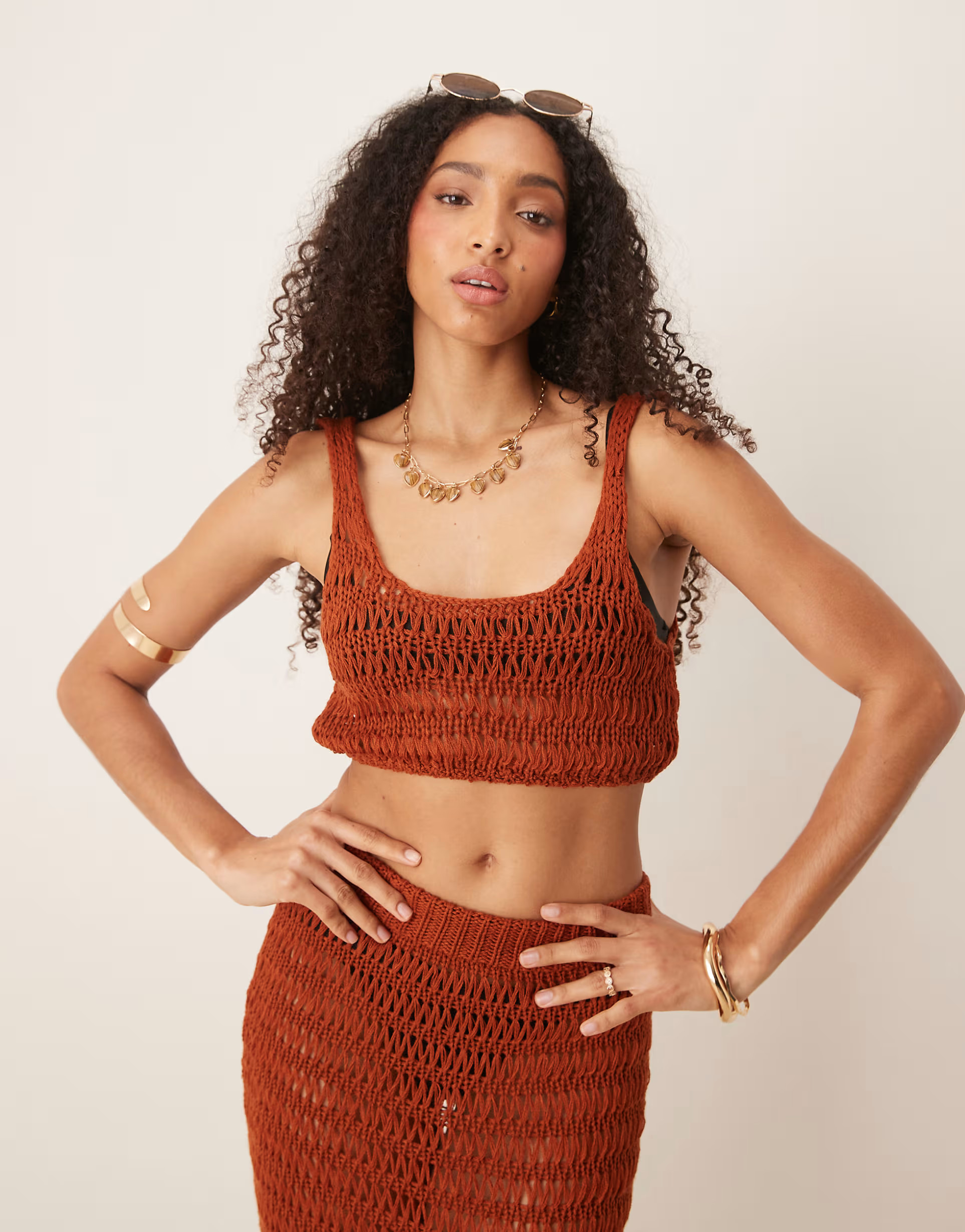 ASOS DESIGN knitted beach crop top in rust | ASOS (Global)
