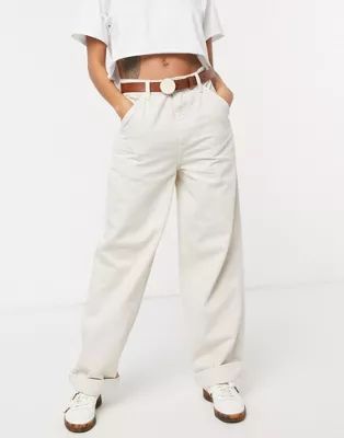 ASOS DESIGN slouchy chino pants in cream | ASOS (Global)