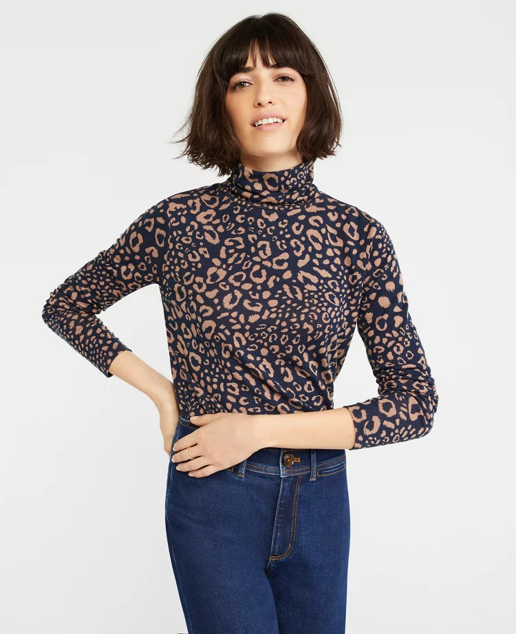 Leopard Print Turtleneck Top | Ann Taylor (US)