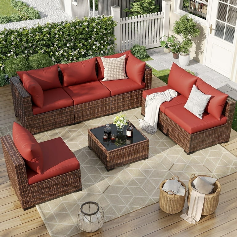 ELPOSUN 7 Pieces Patio Furniture Set All Weather Outdoor Sectional Sofa, Outdoor Modern Sectional... | Walmart (US)