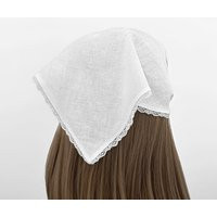 White Linen Lace Trim Triangle Headband - Head Scarf, Wrap Elastic Headband, Kercheif, Hair Wrap, Women's Accessories | Etsy (US)