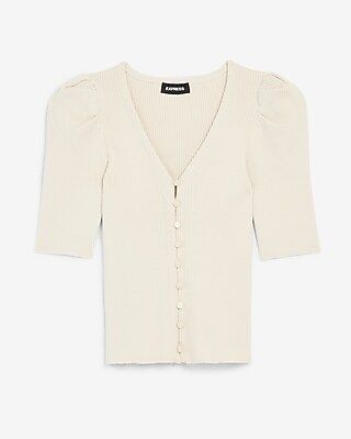 Ribbed Puff Sleeve Stretch Cardigan | Express