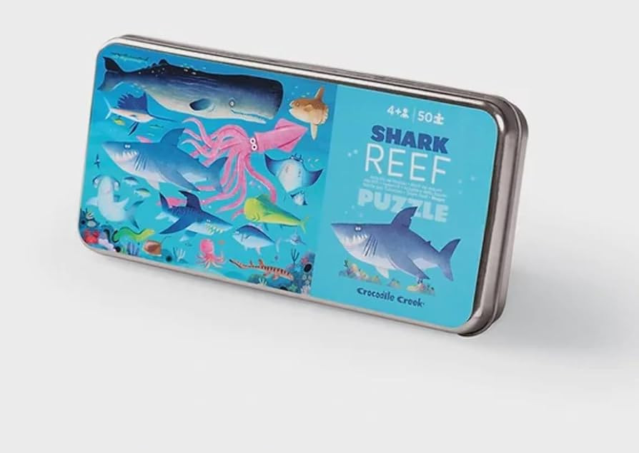 Crocodile Creek 50-Piece Jigsaw Puzzle, Packaged in Keepsake Tin Box for Ages 4 Years and Up, 12 x 8 inches Finished, Shark Reef | Amazon (US)