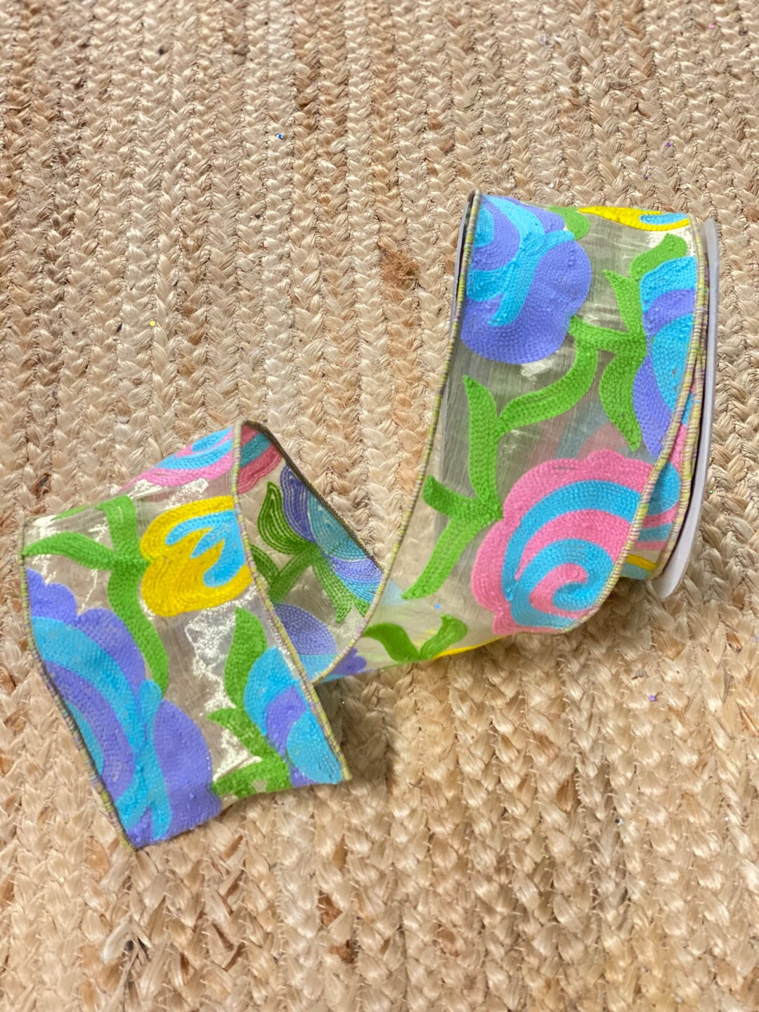 2.5 Farrisilk Multifloral Embroidered Pastel Ribbon 10yards Wired - Etsy | Etsy (US)