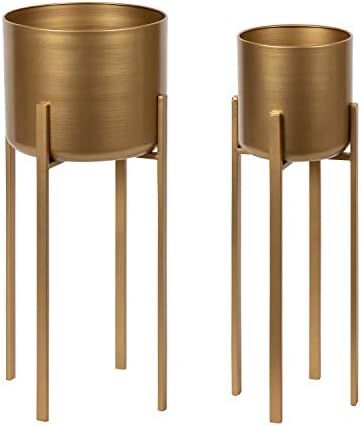 Kate and Laurel Gabi Decorative Indoor Modern Glam Metal Planters, Set of 2, Gold | Amazon (US)