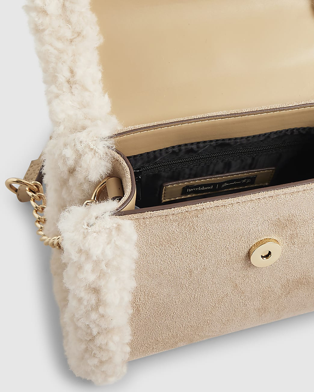 Beige Mini Borg Tote Cross Body Bag | River Island UK & IE