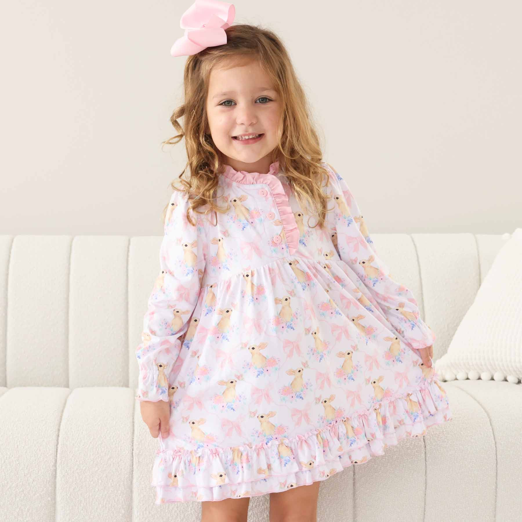 Long Sleeve Princess Ruffle Nightgown | Bunny Bow Dreams | Caden Lane