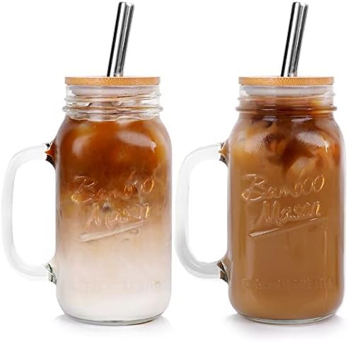 ANOTION Mason Jar with Lid and Straw, 24 oz Regular Mouth Mason Jars with Handle Drinking Glasses... | Amazon (US)