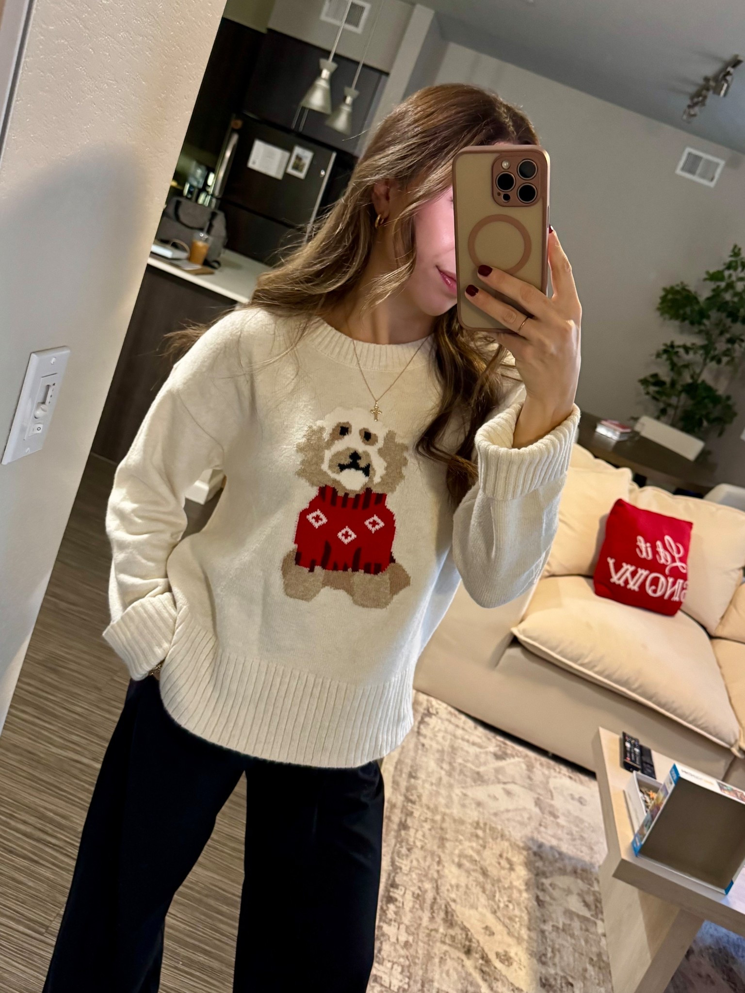 If you have a golden doodle, this sweater is so cute!! It matches my dog Ziggy 
🥹🐶

I got an XXS Petite in the pants and an XS in the sweater!

#LTKHoliday