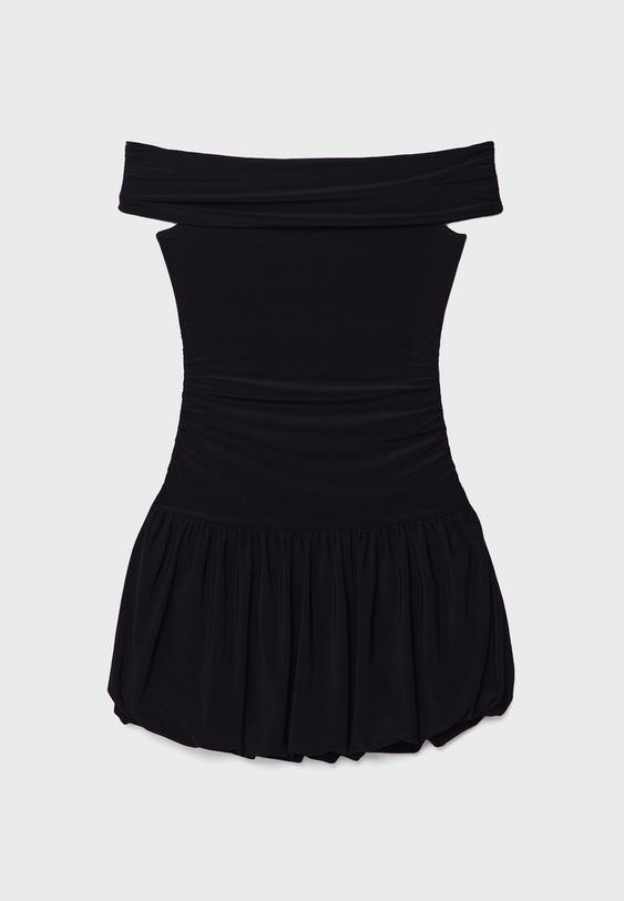 Short off-the-shoulder balloon dress - Women's fashion | Stradivarius United Kingdom | Stradivarius (UK)
