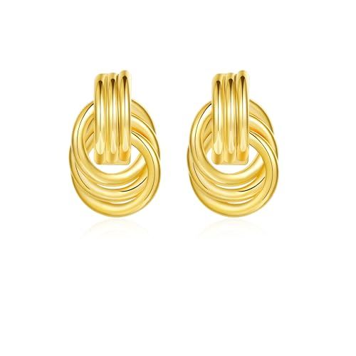 Amazon.com: Apsvo Chunky Gold Earrings For Women, Gold Knot Geometric Dangle Earrings Trendy (Cir... | Amazon (US)