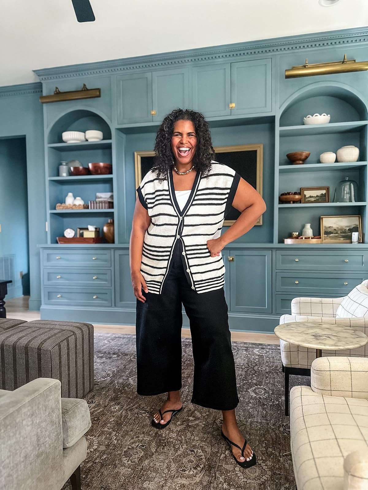 The cropped tank is perfect for layering and the high-rise jeans hold you in. The striped vest adds a chic touch. Great for lounging or a casual day out. Wearing xxl in all amd 20 in jeans. #amazonfashion #style 

 #LTKootd #LTKOver40 #LTKPlusSize