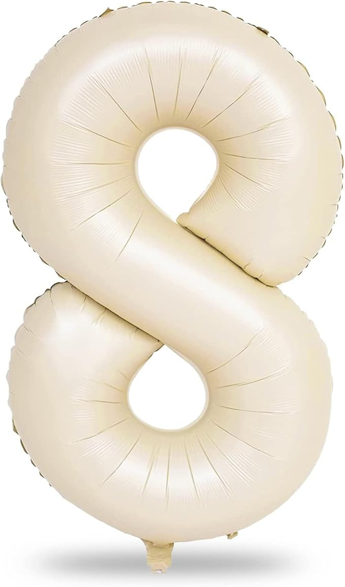40 Inch Cream Foil Balloon Number 8, Giant Self Inflating Beige Number Balloons 0-9 for Men Women... | Amazon (US)