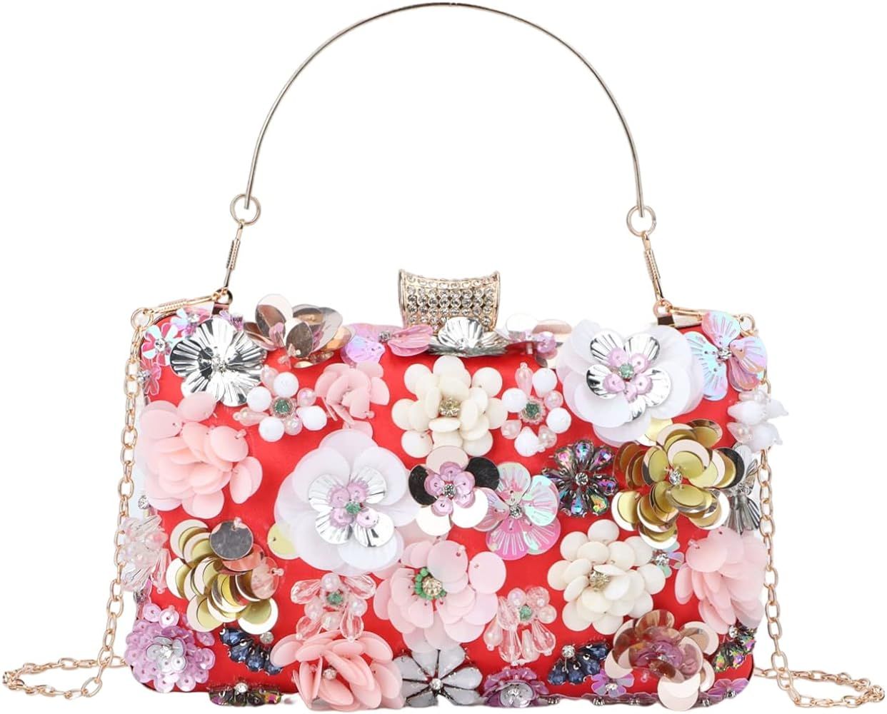 Fecialy Women's Floral Evening Handbags Colorful Rhinestone Clutch Purses Floral Bride Wedding Ha... | Amazon (US)