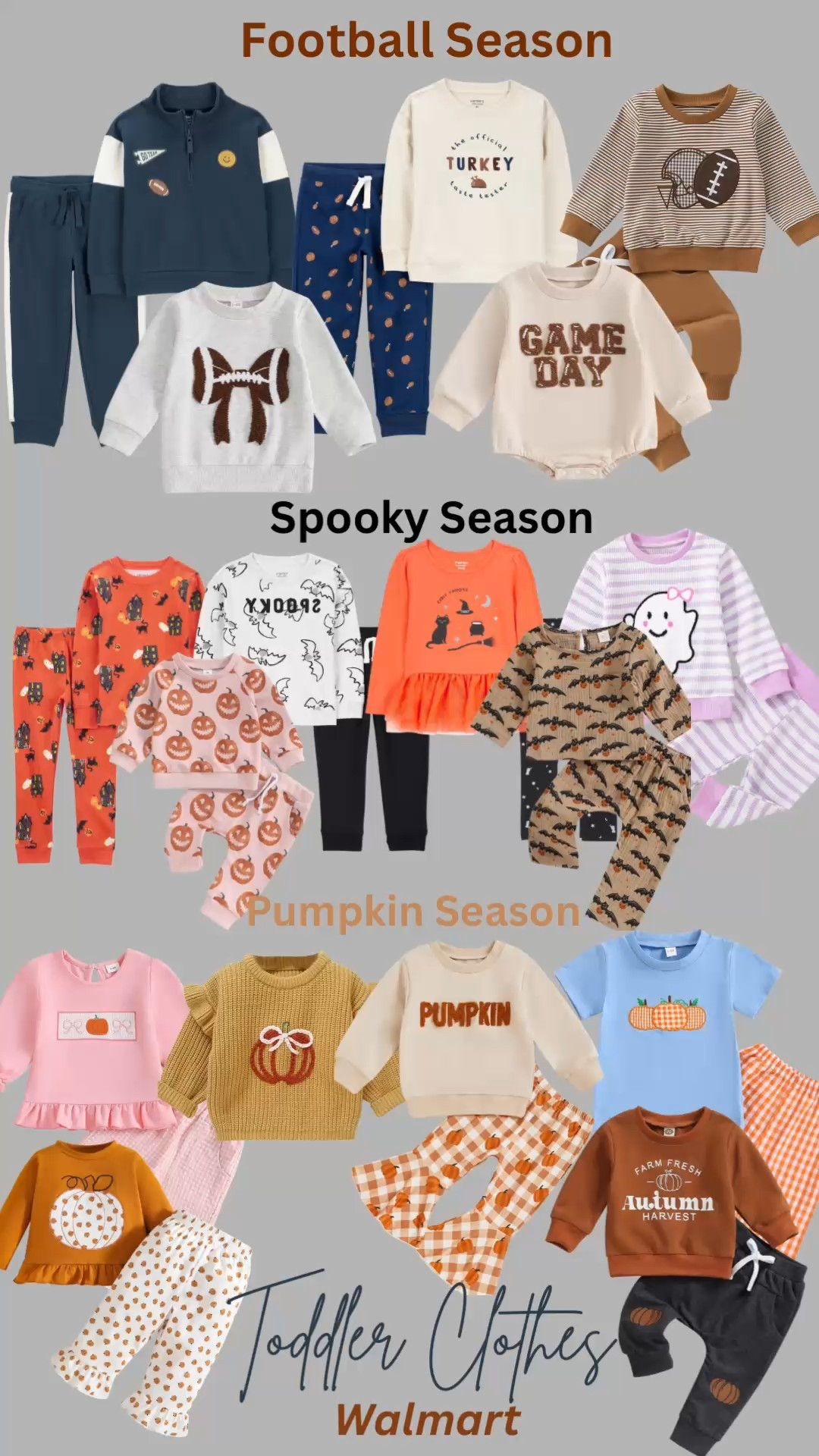 Three seasons, one cart 🍂 From game day to spooky nights to pumpkin patch pics — Walmart has the cutest toddler outfits for every fall moment. 🏈👻🎃 Tap to shop these budget-friendly sets before they sell out!
#toddlerfinds #toddleroutfits 

#LTKHalloween #LTKKids #LTKSeasonal