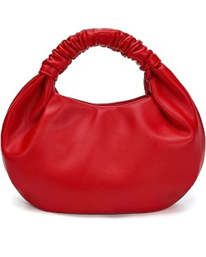 Small Purses Hobo Bags for Women Faux Leather Ruched Top Handle Bag | Pleated Handbags Soft Purse... | Amazon (US)