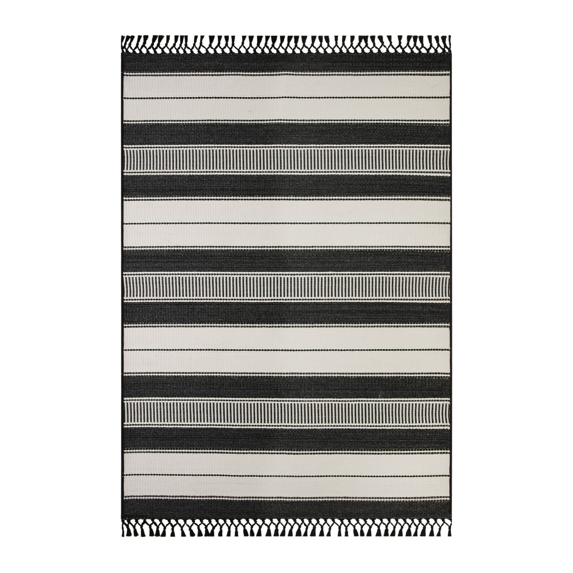 Better Homes & Gardens 5' x 7' Black and White Striped Outdoor Rug | Walmart (US)