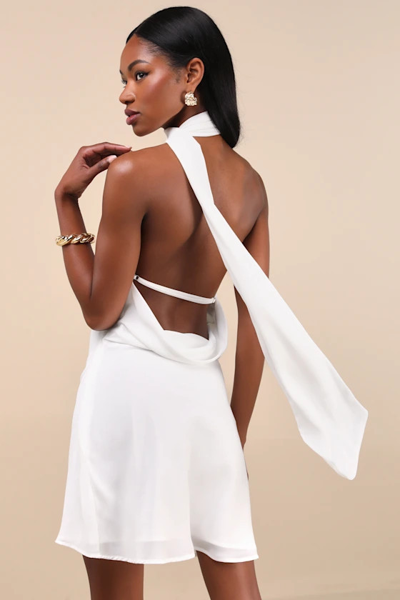 Isloda Ivory One-Shoulder Backless Sash Mini Dress | Lulus