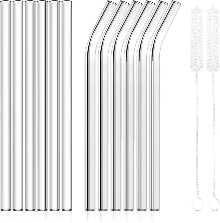 HAUTOCO 12 Pack Reusable Glass Straws Clear Drinking Straw 8.5"x10mm, 6 Straight and 6 Bent Glass... | Amazon (US)