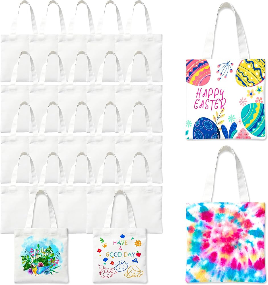 Joyclub 24 Pack Mini Sublimation Tote Bags 8 x 8.75 in Blank White Gift Bags with Handles Reusable Small Tote Bags for Heat Transfer DIY Crafts Party Favors Wedding Birthday (White) | Amazon (US)