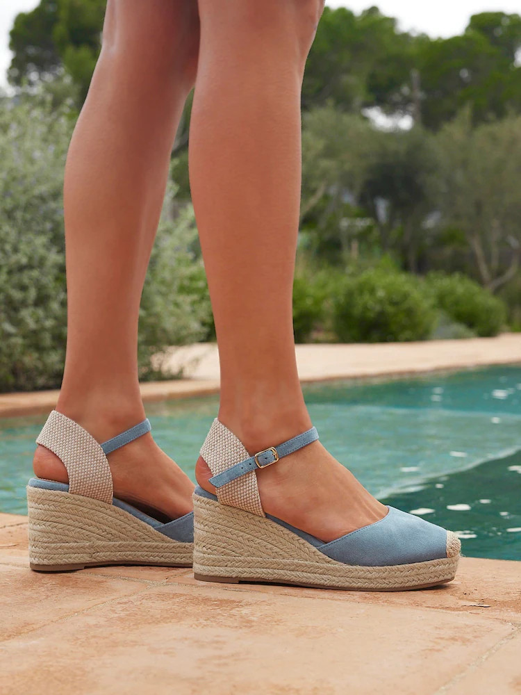 Linzi Blue Present Closed Toe Espadrille Wedges | Next US