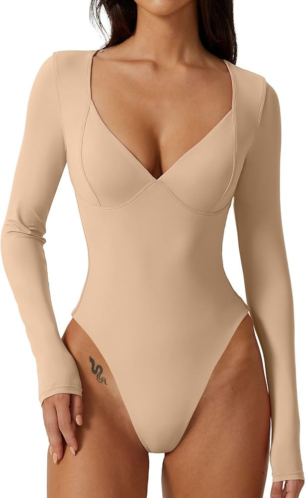 QINSEN V Neck Bodysuit Body Suits | Amazon (US)