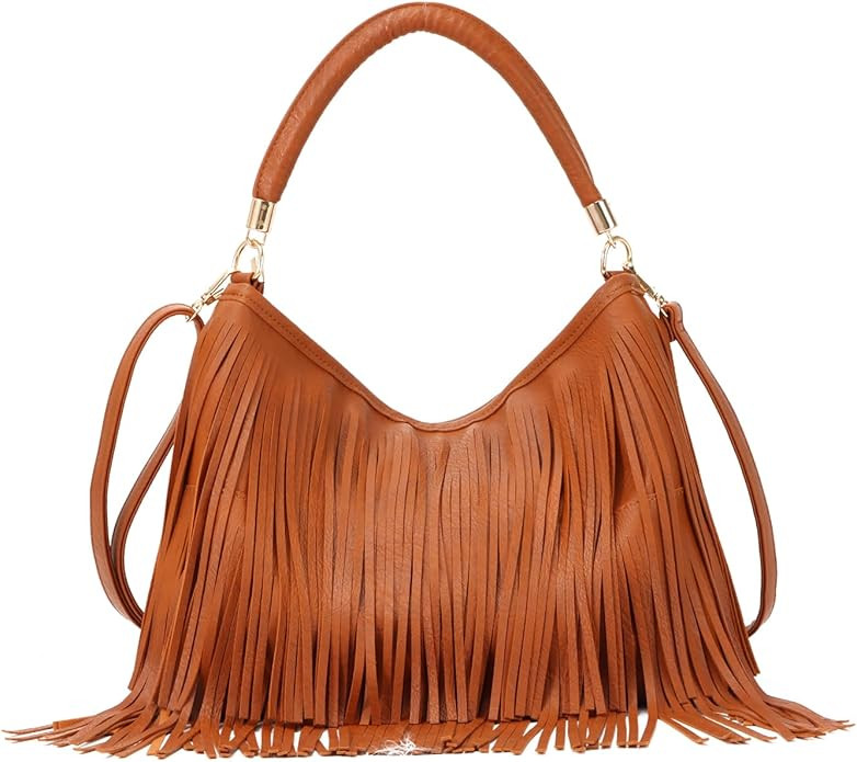 Emprier Fringe Shoulder Bag for Women Soft PU Leather Hobo Satchel Handbag Vintage Tassel Tote Ba... | Amazon (US)