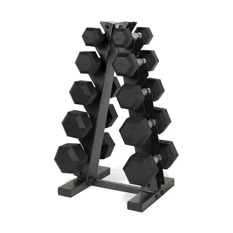 CAP 150 lb Coated Rubber Hex Dumbbell Weight Set with A-Frame Rack, Black | Walmart (US)