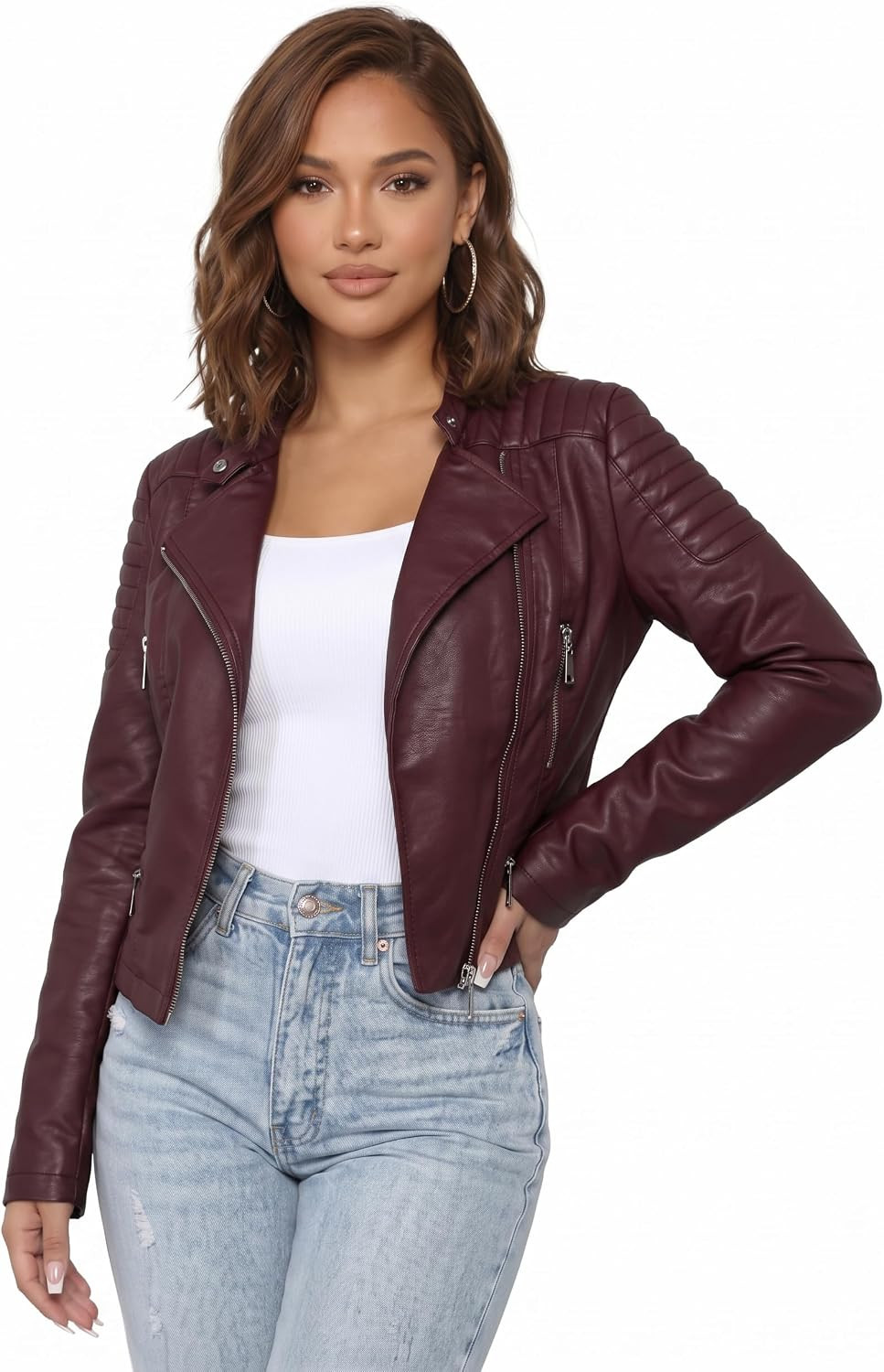 Olivia Miller Women's Faux Leather Moto Jacket | Amazon (US)
