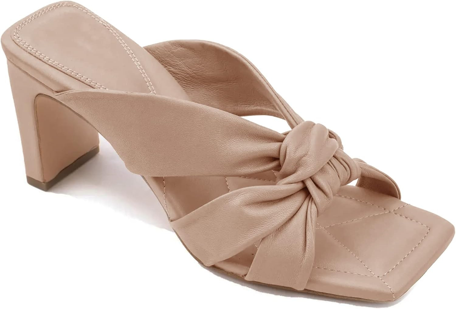 Womens Square Toe Heels Sandals Slim Chunky Heeled Bowtie Slip on Mules Quilted Comfortable Dress... | Amazon (US)