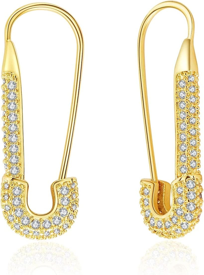 Safety Pin Earrings for Women - Ldurian 18K Gold Plated Hoop Earrings - Gold Paper Clip Earring -... | Amazon (US)
