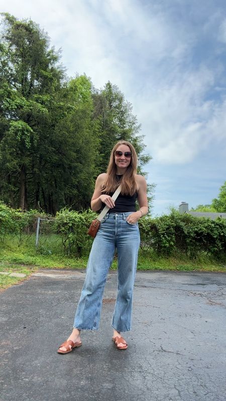 Late spring, early summer outfit idea! I’ve been wearing the agolde disclosure wide leg denim non stop this spring. Paired with my favorite ribbed tank from Target and Hermes dupe slides. 

#LTKSeasonal #LTKxMadewell