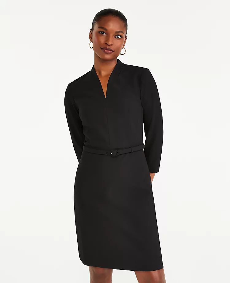 The Belted V-Neck Dress in Bi-Stretch | Ann Taylor | Ann Taylor (US)