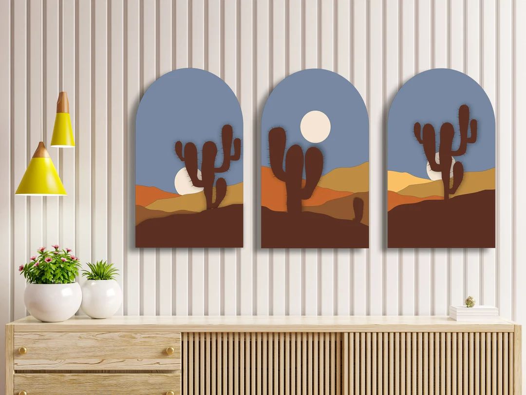 Desert Landscape Wood Art  Layered Desert Wall Art  Cactus - Etsy | Etsy (US)