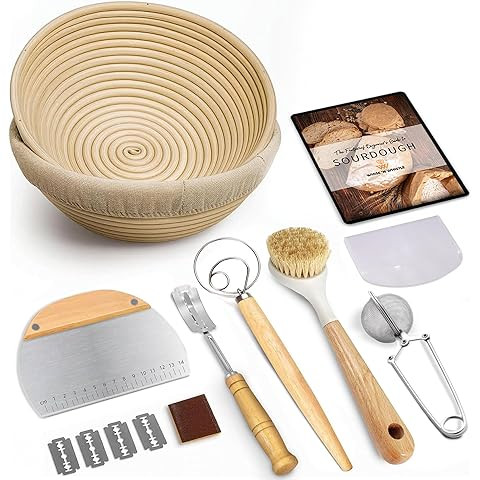Sourdough Proofing Basket Gift Set, 9" Round and 10" Oval Banneton Bread Baking Supplies, Sourdou... | Amazon (US)